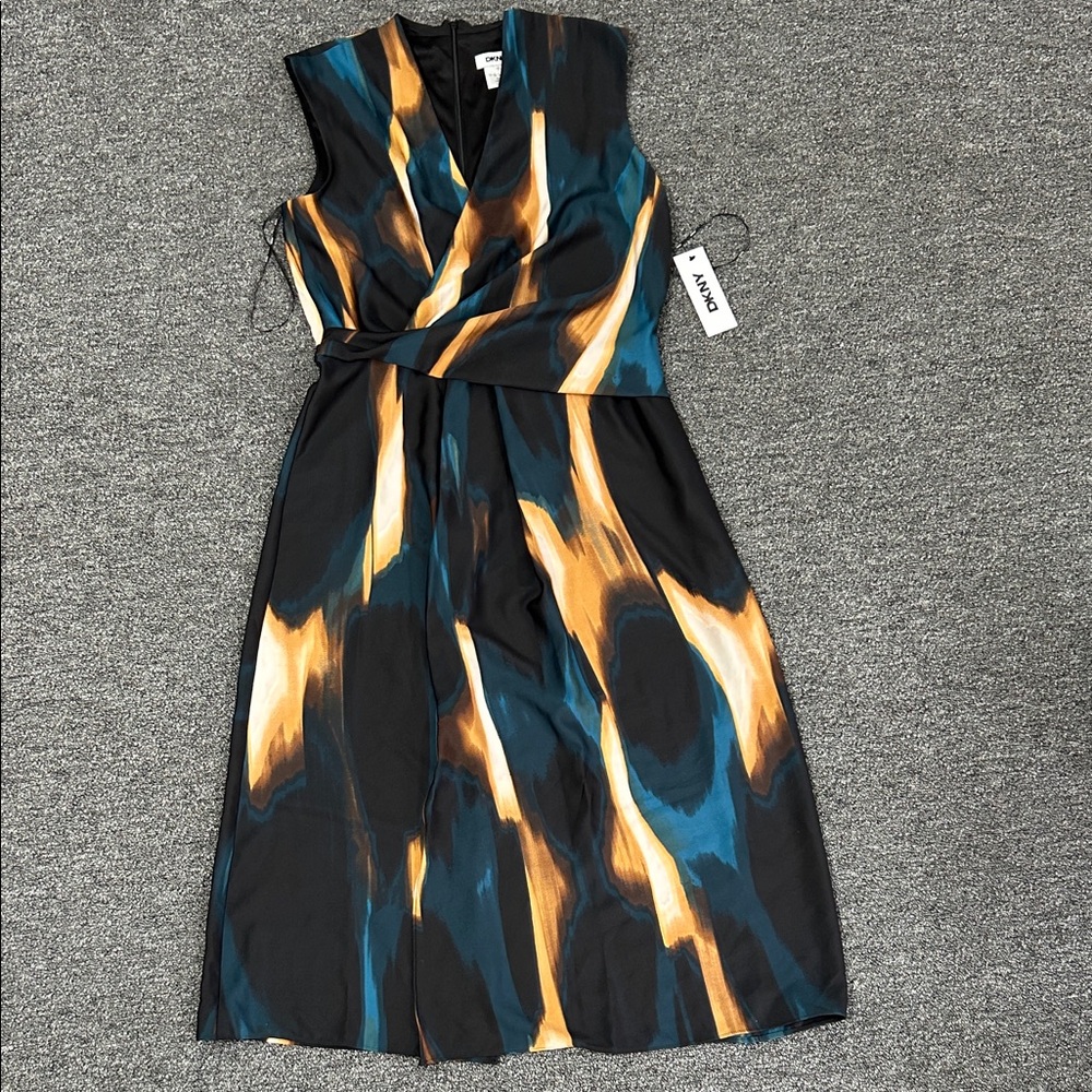 BRAND NEW with tags DKNY Women’s Size 4 Yellow and Blue Midi Dress